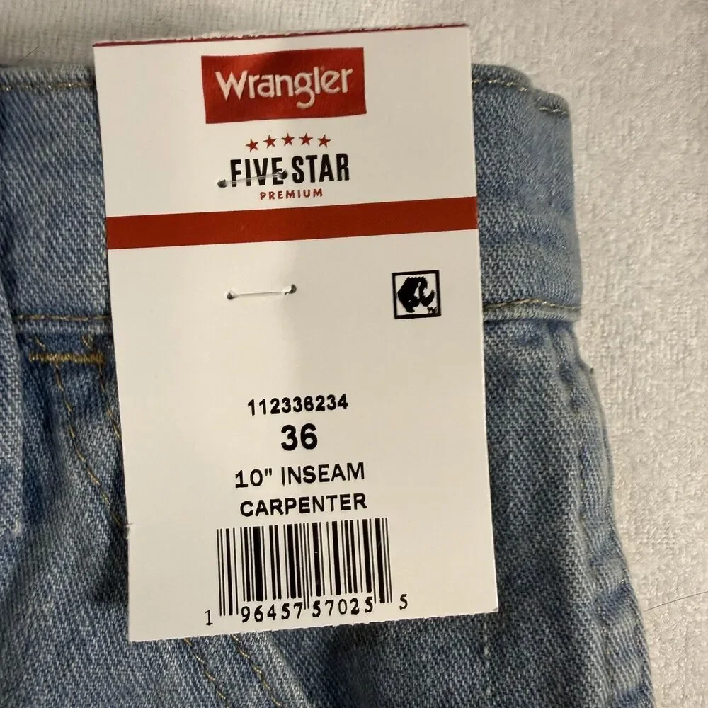Wrangler‎ Five Star Shorts Mens 36 Blue Denim Carpenter 10 In Inseam Stretch